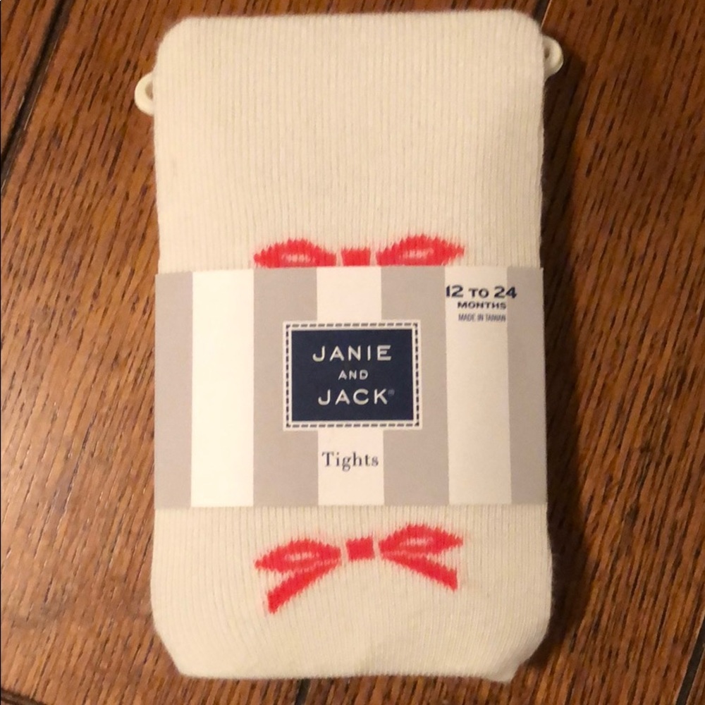 NWT Janie and Jack tights-white w/ pink bow design